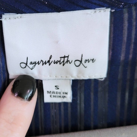 Layered With Love Maxi Dress Navy Surplice Neck Slit Sleeve Boho Pullover Sz S - Picture 6 of 8